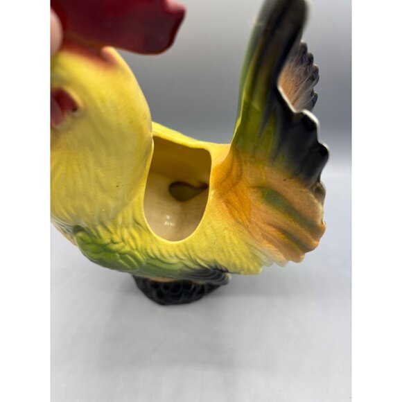Vtg Ceramic Rooster Chicken Planter Multicolor Farmhouse Style - Picture 4 of 7